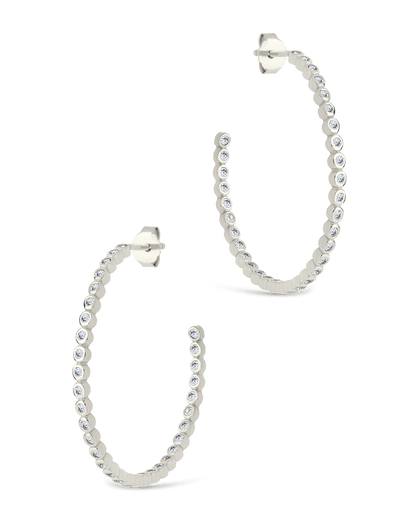 Sterling Silver Bezel Statement Bubble Hoops