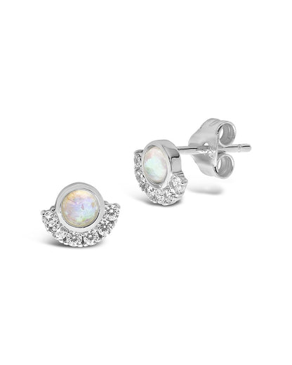 Sterling Silver Half Halo Opal Studs