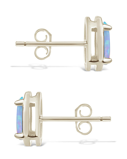 Sterling Silver Blue Opal Oval Stud Earrings