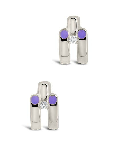 Zella CZ & Enamel Huggie Hoop Earrings