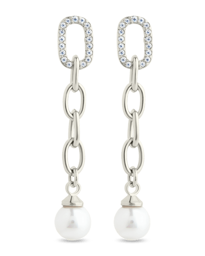 Daphne CZ & Pearl Chain Drop Stud Earrings