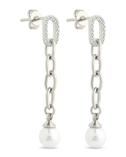 Daphne CZ & Pearl Chain Drop Stud Earrings