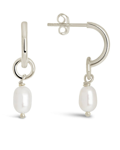 Sterling Silver Pearl Drop Hoop Earrings