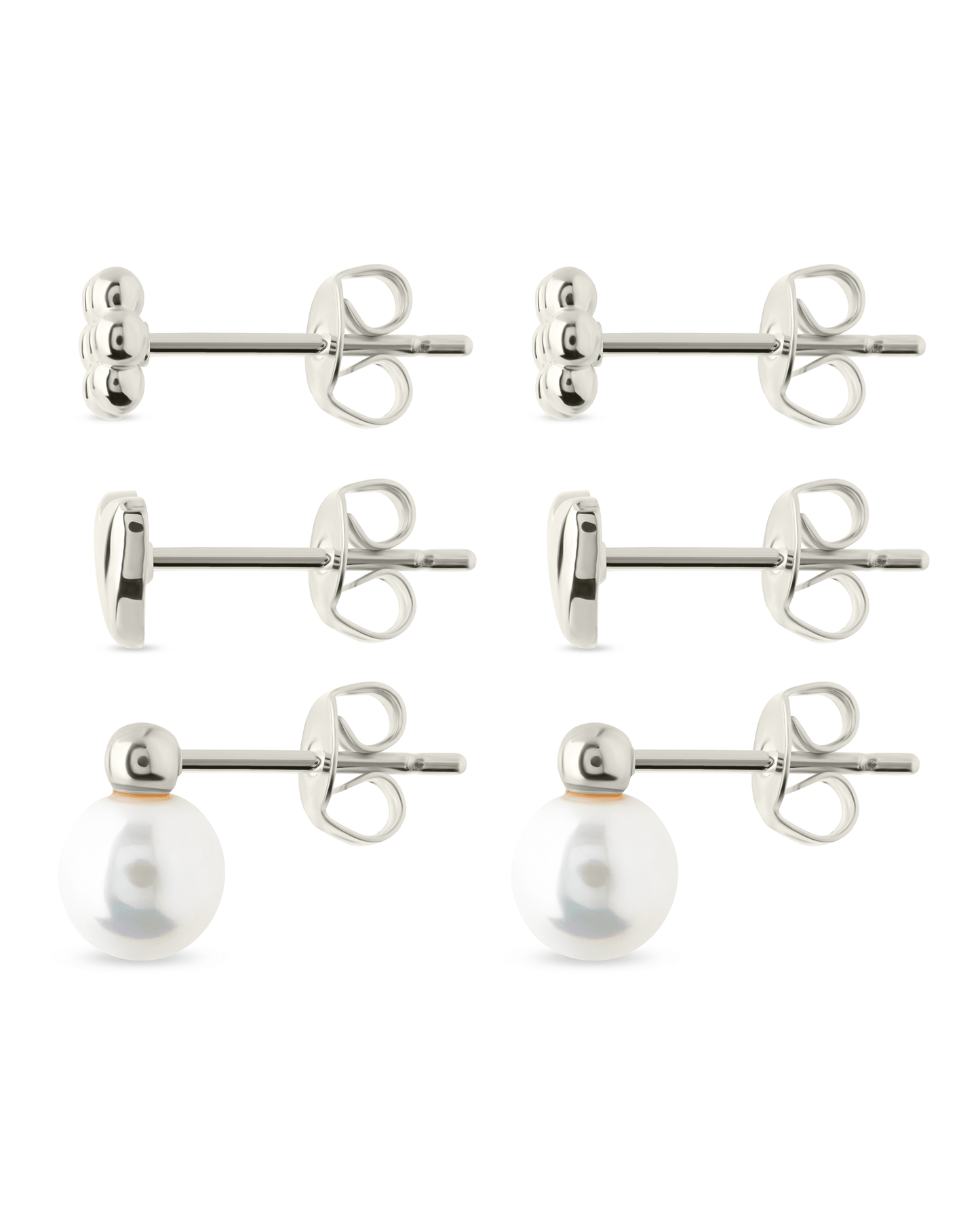 Sterling Silver Irene Pearl, Flower, & Heart Stud Earring Set of 3