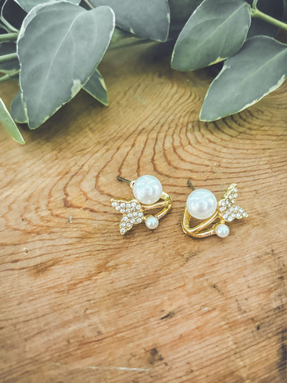 Beautiful Butterfly Pearl Jacket Earrings