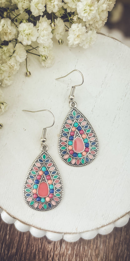 Beautiful Boho Pink Drop Earrings
