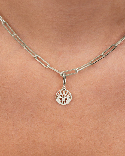 Sterling Silver CZ Evil Eye Disc Charm