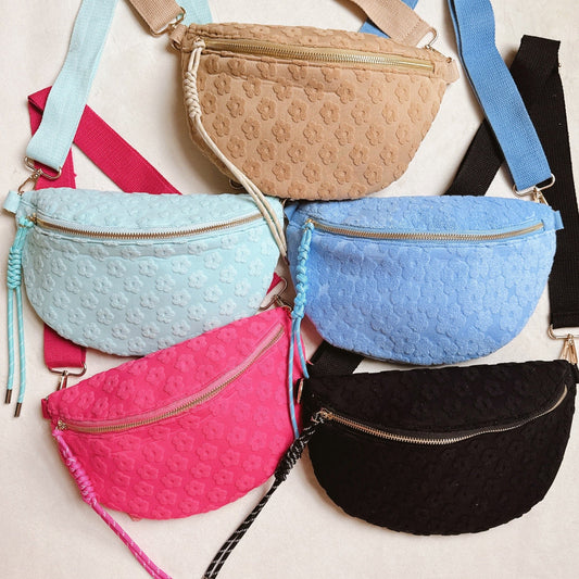 Embossed Daisy Blossom Belt Sling Bag