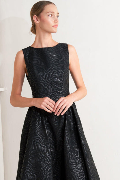CHECK YOURSELF BLACK WOVEN MIDI DRESS