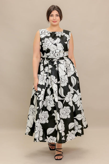 SILENT HEART BLACK WOVEN MIDI DRESS