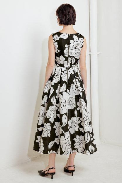 SILENT HEART BLACK WOVEN MIDI DRESS