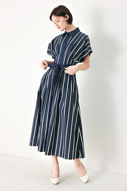 PINSTRIPE STORY WOVEN MIDI DRESS