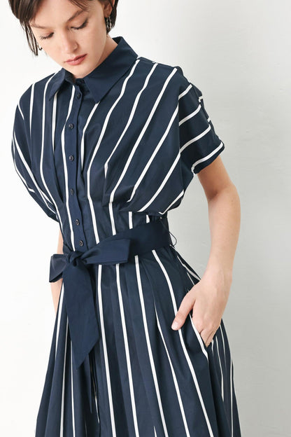 PINSTRIPE STORY WOVEN MIDI DRESS
