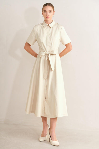 SANDSTONE GRACE WOVEN MIDI SHIRT DRESS