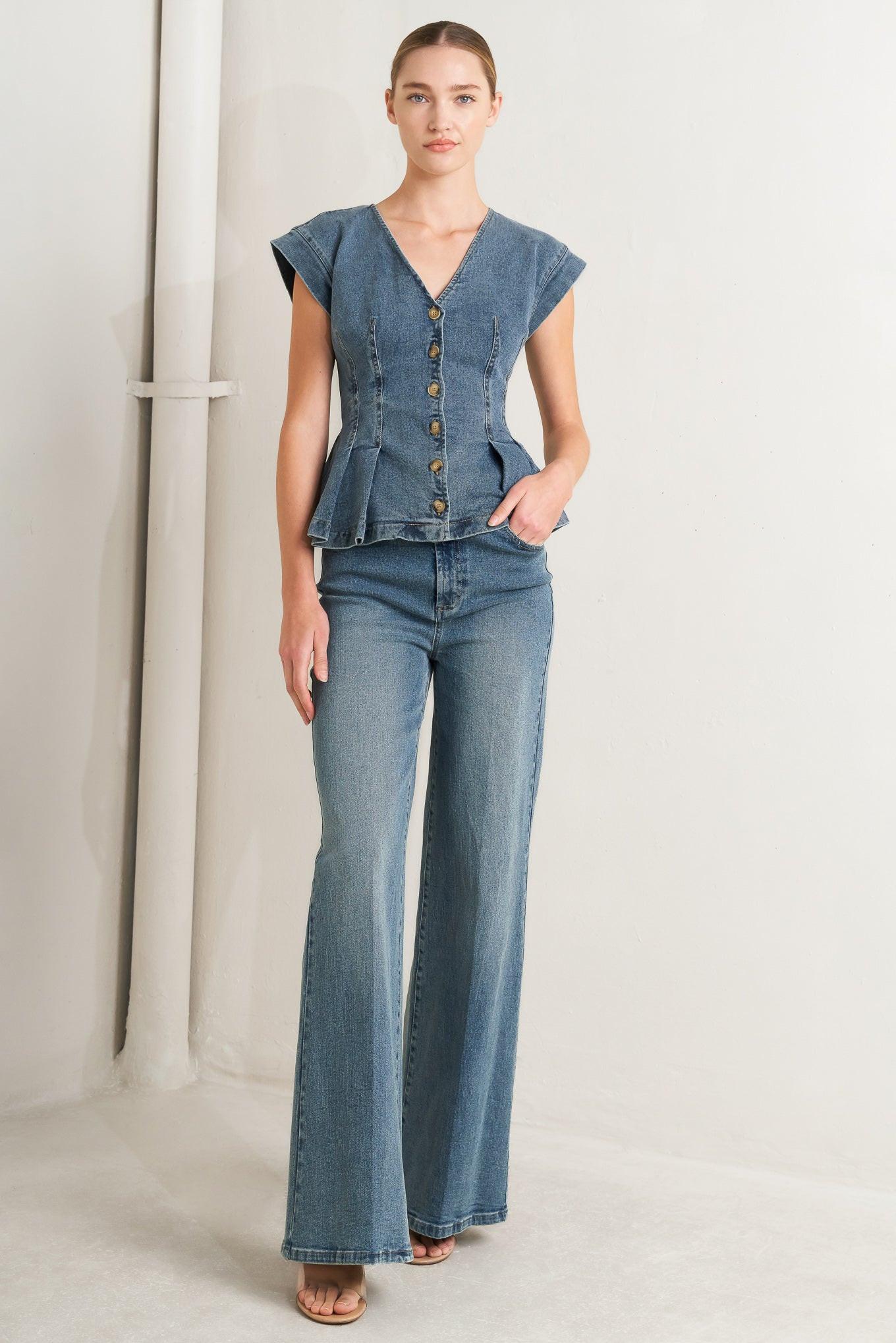 NO SECOND THOUGHT WASHED DENIM PANTS