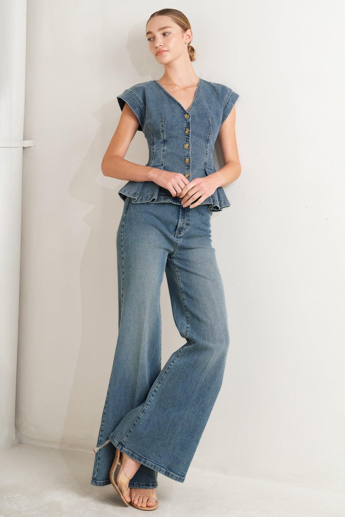 NO SECOND THOUGHT WASHED DENIM PANTS