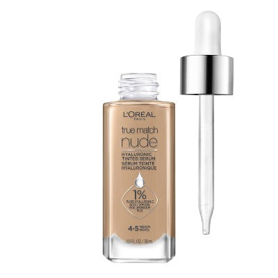 L'Oreal Paris True Match Hyaluronic Tinted Serum Makeup Skincare Hybrid 4-5 Medium 1 fl oz - Imperfect Container