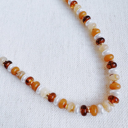 Golden Earth Gem Beaded Necklace – Warm-Toned Beads with Natural Elegance