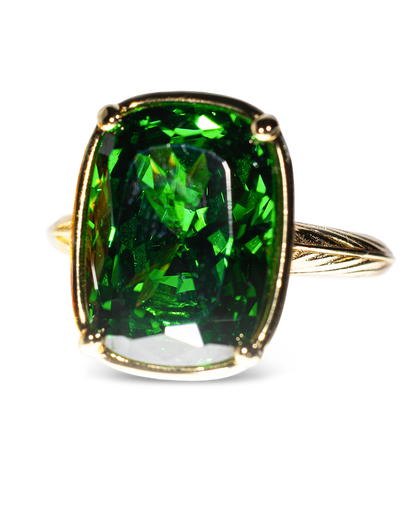 Sterling Silver Elongated Cushion Emerald CZ Cocktail Ring
