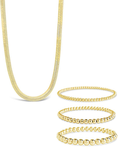 Beaded Bracelets & Herringbone Chain Necklace Set