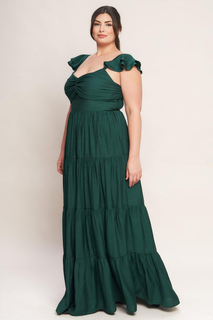 SUMMER MILK FOREST GREEN WOVEN MAXI DRESS
