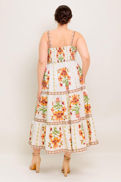 LOVELIEST MUSE IVORY WOVEN MIDI DRESS