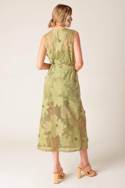 IN MY FREE TIME WOVEN LACE MIDI DRESS