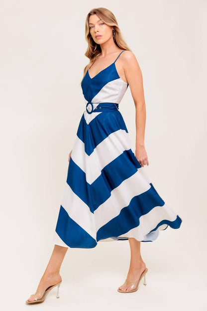 RADIANT HEART NAVY WOVEN MIDI DRESS