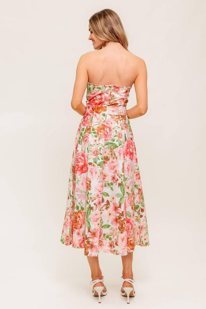 BLUSHING DAWN PINK WOVEN MIDI DRESS
