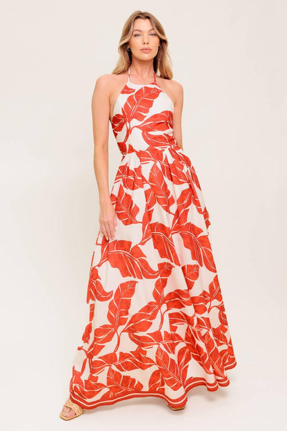 FIRST GLANCE RED WOVEN MIDI DRESS