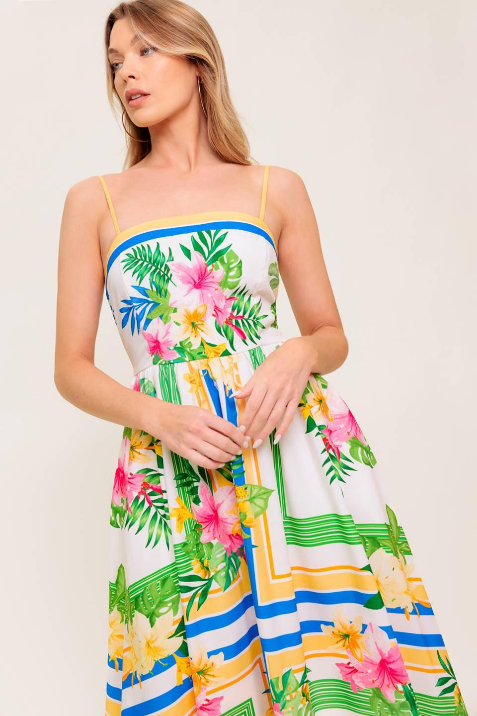 FLORAL HARMONY WOVEN MIDI DRESS
