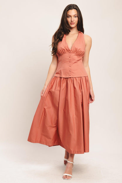 SUNSET MUSE WOVEN MIDI DRESS