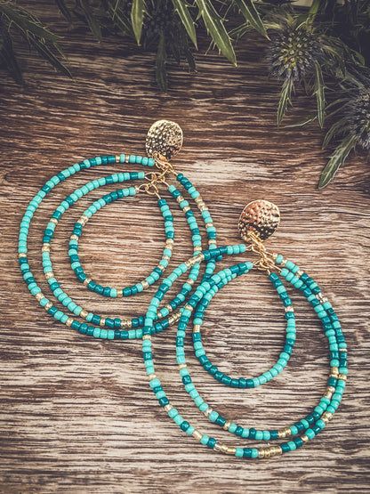 Beautiful Turquoise Beaded Statement Earrings