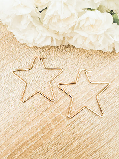 Beautiful Gold or Silver Star Hoop Earrings