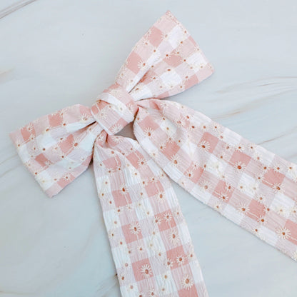 Daisy Picnic Gingham Bow Hair Clip