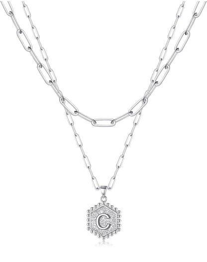 Beautiful Silver Layered Initial Necklaces (A-Z)