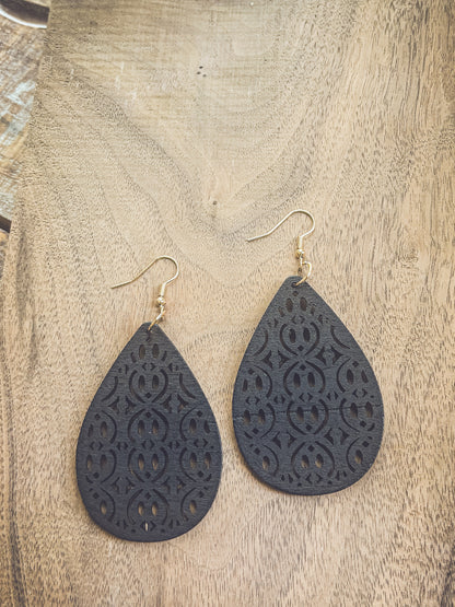 Beautiful Black Wooden Laser Cut Earrings