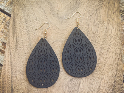 Beautiful Black Wooden Laser Cut Earrings