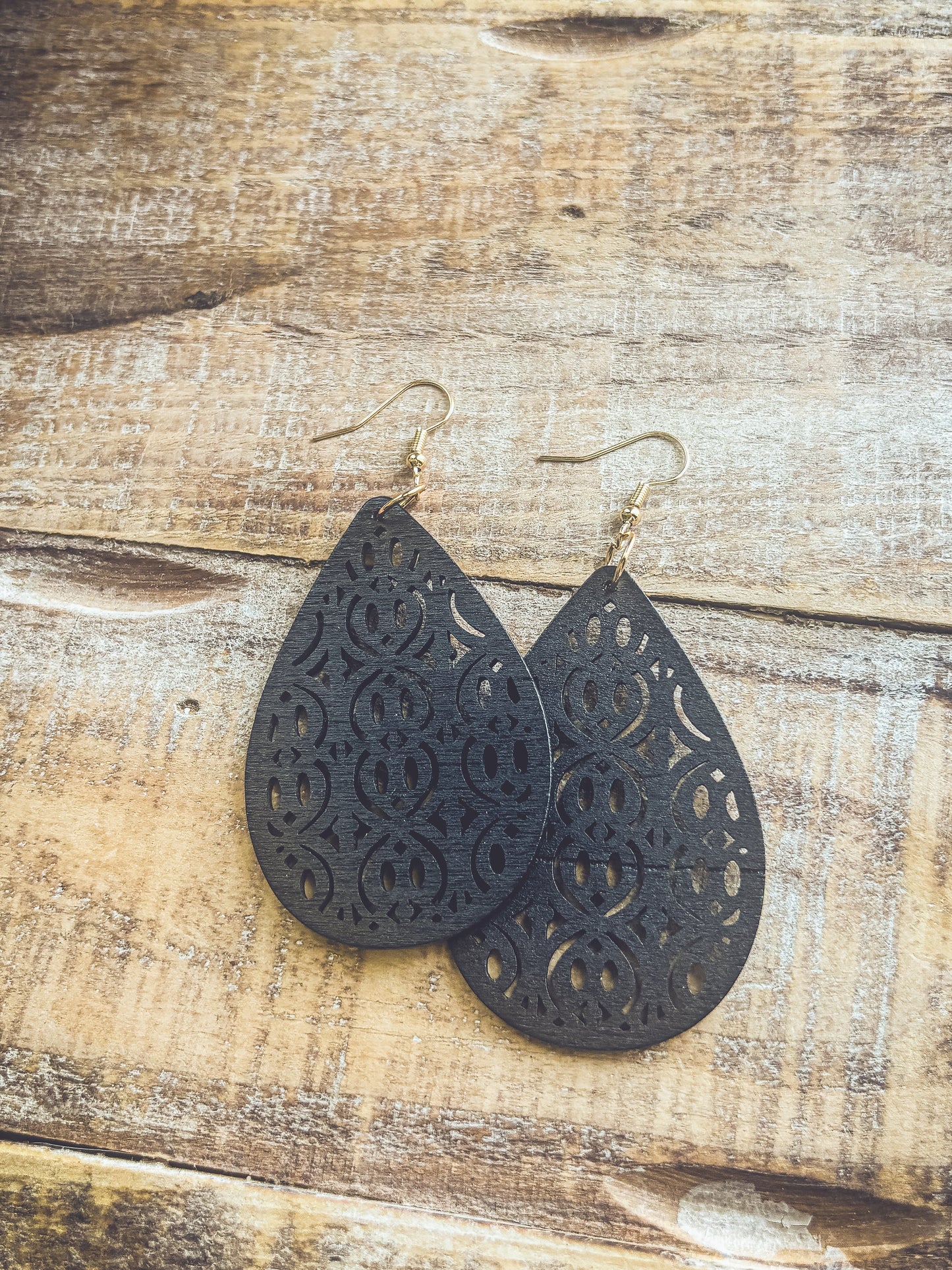 Beautiful Black Wooden Laser Cut Earrings
