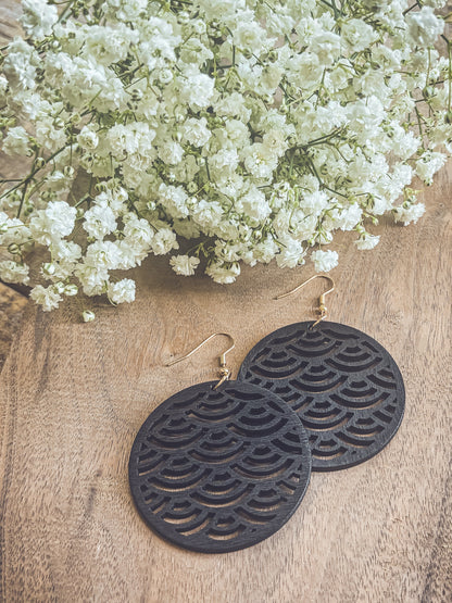 Beautiful Black Wooden Laser Cut Earrings