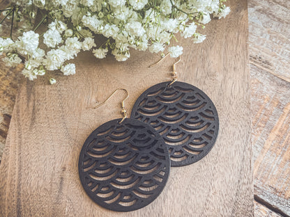 Beautiful Black Wooden Laser Cut Earrings