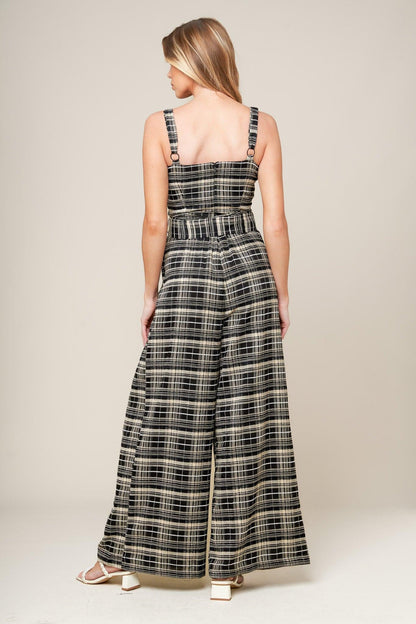 SAND DUNE WOVEN PLAID JUMPSUIT