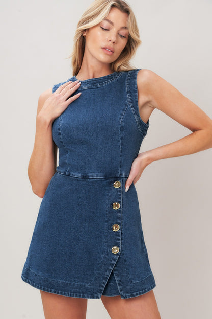 MIDNIGHT DENIM SKORT ROMPER