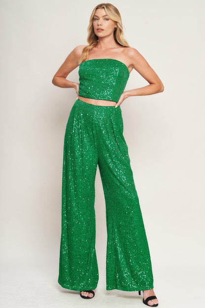 CHARMING COMPOSURE SEQUIN TOP AND BOTTOM SET