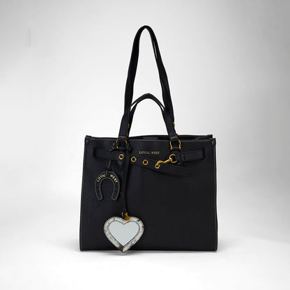 Loyal West HEART SHAPE BAG CHARM IN BLACK & WHITE COWHIDE