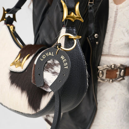 Loyal West HORSE SHOE BAG CHARM IN BLACK & WHITE COWHIDE