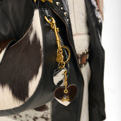 Loyal West HEART SHAPE KEYCHAIN IN BLACK & WHITE COWHIDE LEATHER