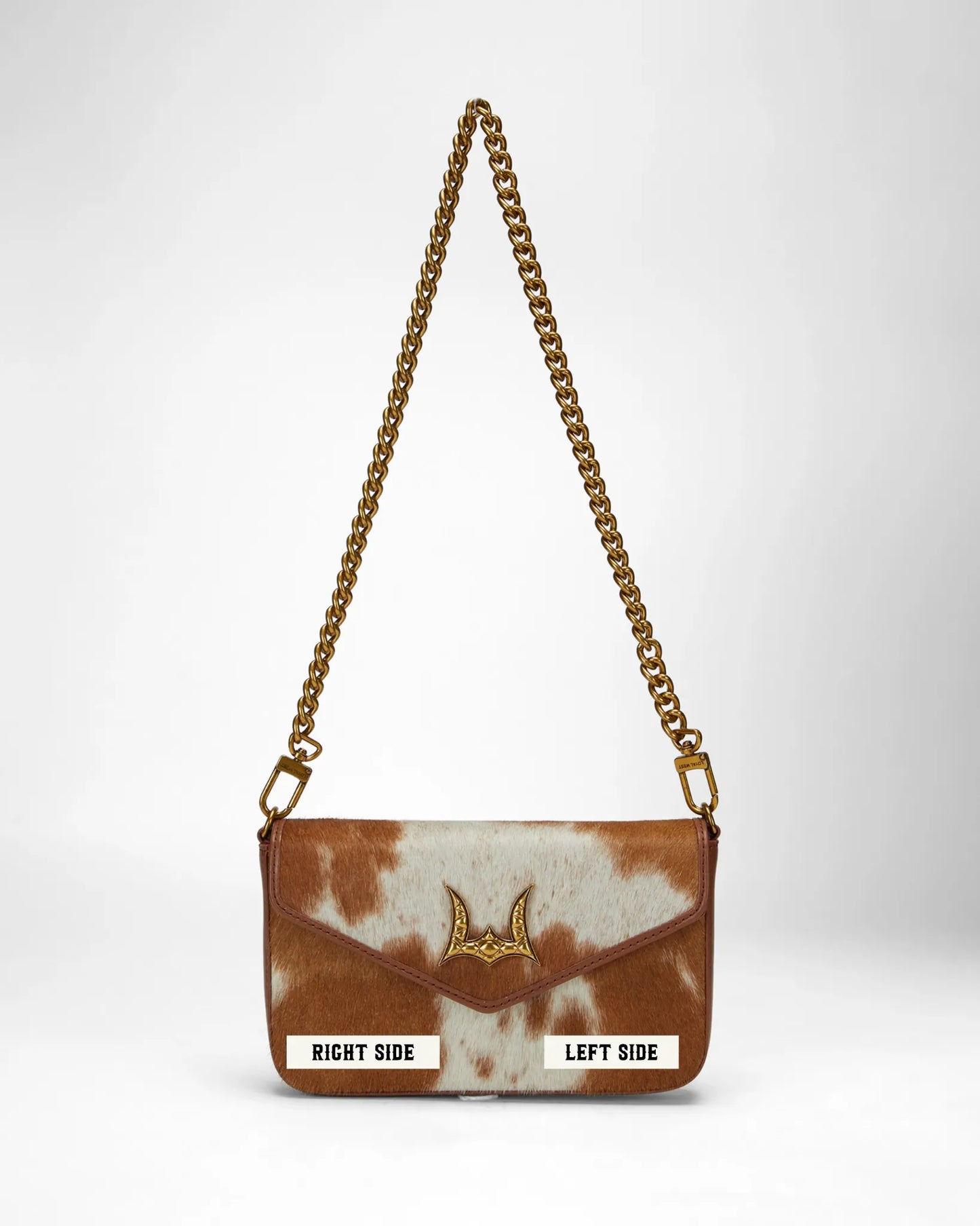 Loyal West The LW On The Go Mini Chain Bag- In Brown & white Cowhide and calfskin