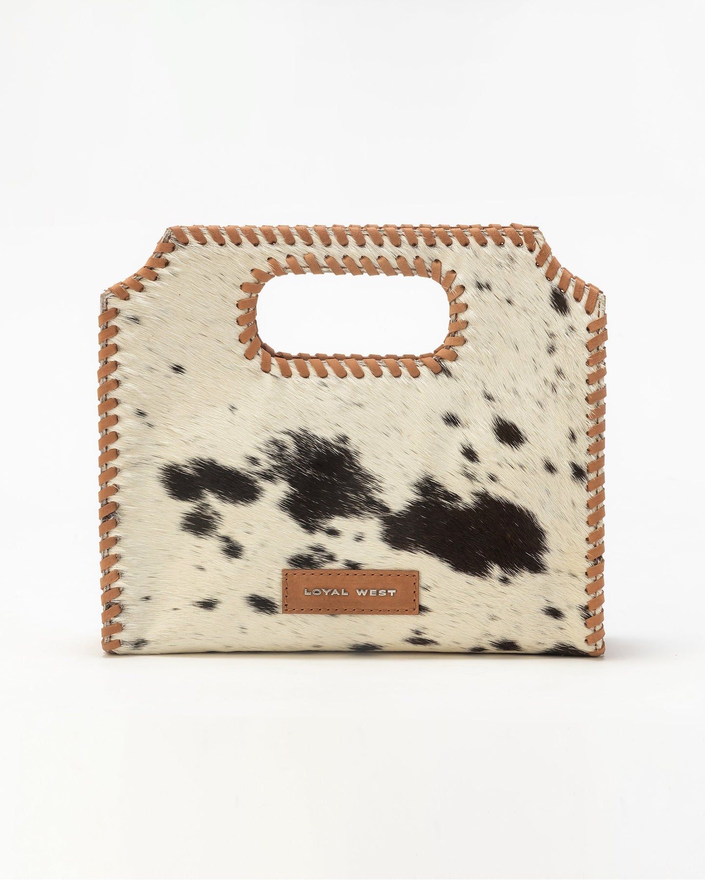 Alma Medium Hand Bag In Black & White Cowhide