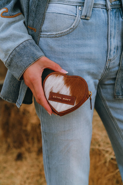 Cupid Coin Pouch In Brown & White Cowhide